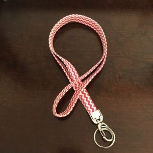 Pink and white chevron fabric lanyard